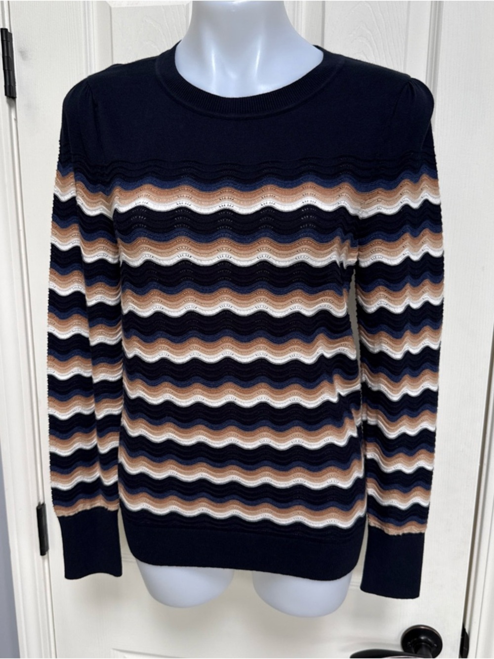 TOMMY HILFIGER siesta key women scallop weave lightweight navy sweater NEW $79 M